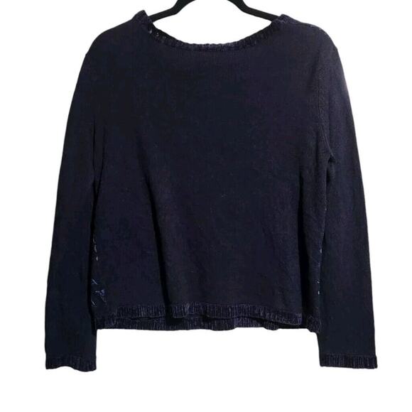 Vintage Koret Petite Black Sweater Embroidered Sequined Flowers SZ PM Grannycore - Picture 5 of 9